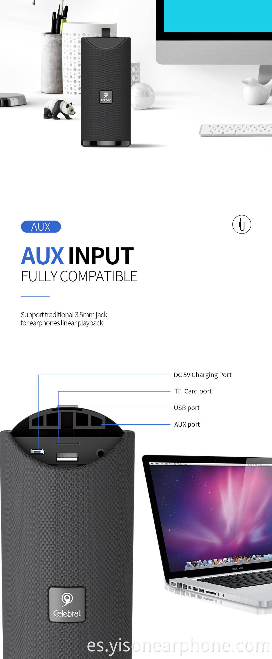 Yison Nueva calidad de sonido HIFI Altavoz portátil inalámbrico barato SP-7 para teléfono móvil, compatible con radio FM